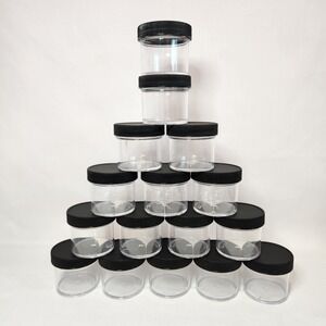 Carolina 2oz Clear Plastic Jars with Black Screw-On Lids Pack of 16 Containers